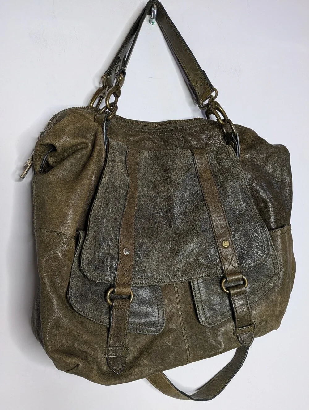 Andrew Marc Brown Leather Crossbody Satchel Messenger Bag